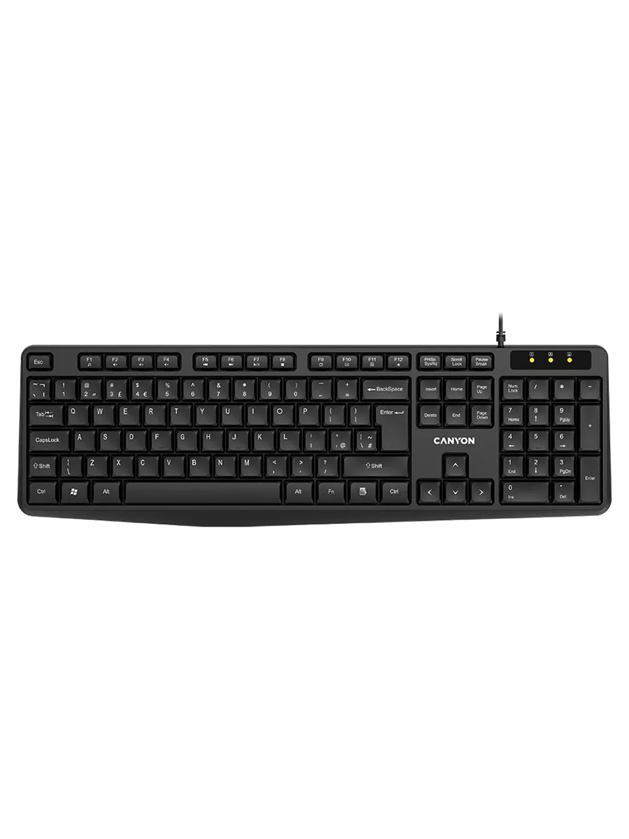 Клавиатура CANYON Wired Keyboard, 104 keys, USB2.0, Black, (DO1CNECKEY01RU)  – купить Компьютерные аксессуары по доступной цене в интернет магазине  электроники Симка в Туле, продажа электроники с гарантией качества